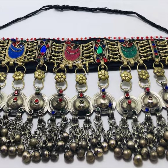 Vintage Choker Necklace, Handcrafted Tribal Collar Choker Necklace With Dangling - Picture 15 of 16